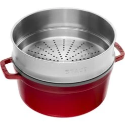 Staub Cocotte Mit Dämpfeinsatz 26 Cm, Rund, Kirsch-Rot, Gusseisen -Staub 40510601 1