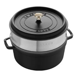 Staub Cocotte Mit Dämpfeinsatz 26 Cm, Rund, Schwarz, Gusseisen